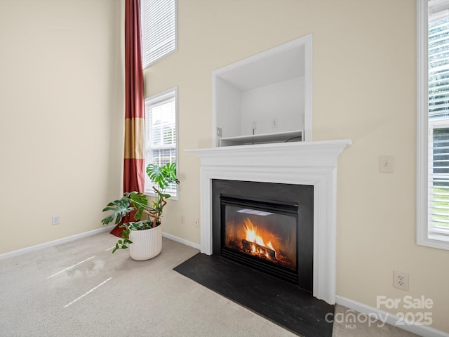 5921 Firethorne Ln, Concord, NC 28025 - detailed view of a fireplace with flush hearth, carpet floors, and baseboards