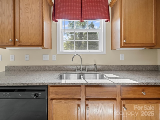 5921 Firethorne Ln, Concord, NC 28025 - kitchen featuring black dishwasher, a sink, and light stone counters