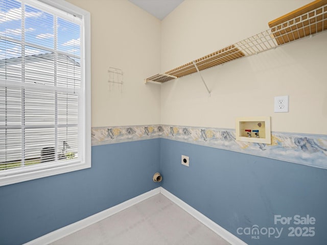 5921 Firethorne Ln, Concord, NC 28025 - washroom with electric dryer hookup, hookup for a washing machine, baseboards, and tile patterned floors