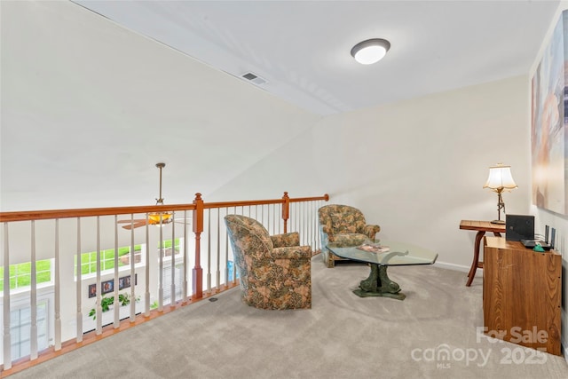 1418 Skidaway St NW Unit 427, Concord, NC 28027 - living area featuring carpet flooring, ceiling fan, and lofted ceiling
