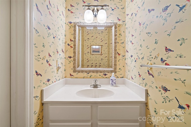 57 Rocky Branch Trl, Marion, NC 28752 - bathroom featuring wallpapered walls and vanity