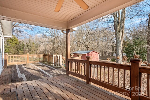 3515 Back Creek Church Rd, Charlotte, NC 28213 - wooden terrace with ceiling fan and view of scattered trees