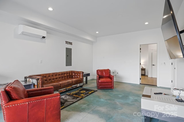 28 Carrick Ln, Brevard, NC 28712 - living area featuring electric panel, concrete flooring, a wall mounted AC, recessed lighting, and baseboards