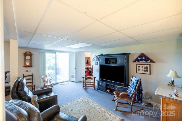 347 Hickory Mountain Rd, Sparta, NC 28675 - living area featuring carpet floors and a paneled ceiling