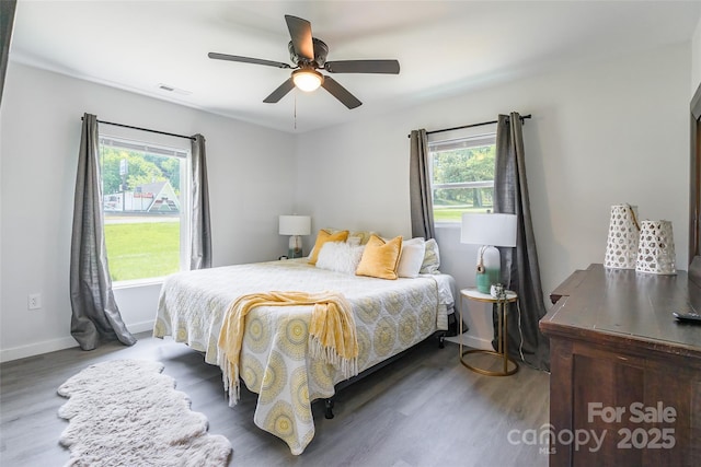 2116 Eastway Dr, Charlotte, NC 28205 - bedroom with wood finished floors, ceiling fan, and baseboards