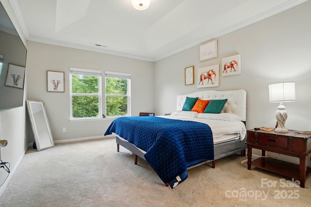 18619 Mainsail Ct, Lancaster, SC 29720 - carpeted bedroom featuring crown molding, a tray ceiling, and baseboards