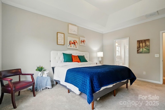 18619 Mainsail Ct, Lancaster, SC 29720 - carpeted bedroom with a raised ceiling, crown molding, connected bathroom, and baseboards