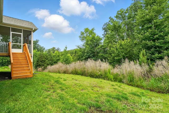 18619 Mainsail Ct, Lancaster, SC 29720 - view of grassy yard featuring stairway and a sunroom