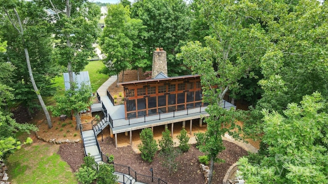 18619 Mainsail Ct, Lancaster, SC 29720 - rear view of property with a chimney, a deck, and stairs