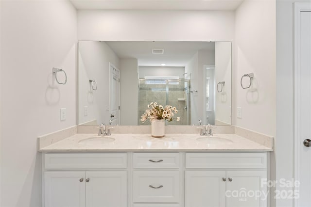 17637 Snug Harbor Rd, Charlotte, NC 28278 - full bathroom featuring double vanity and a stall shower