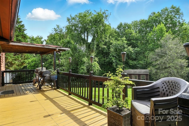 5378 Westwood Dr, Granite Falls, NC 28630 - wooden terrace featuring area for grilling and view of scattered trees