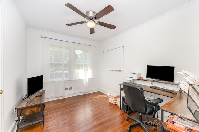 1107 Fairfield Dr, Gastonia, NC 28054 - office with wood finished floors, ceiling fan, ornamental molding, and baseboards