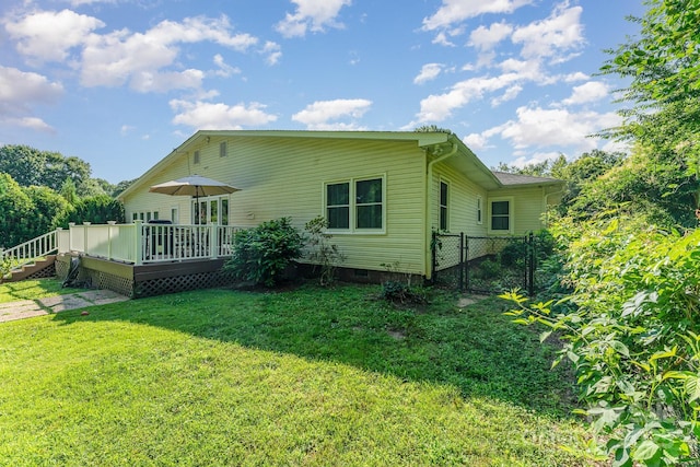 1107 Fairfield Dr, Gastonia, NC 28054 - rear view of house featuring a wooden deck, crawl space, and a gate