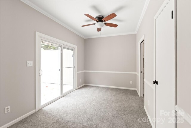 5949 Quail Hollow Rd Unit E, Charlotte, NC 28210 - carpeted empty room featuring crown molding, ceiling fan, and baseboards