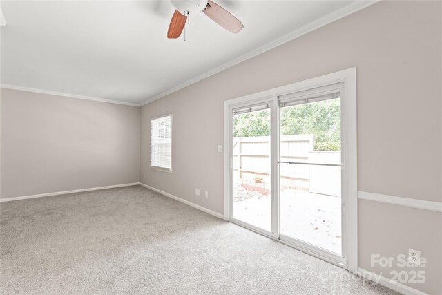 5949 Quail Hollow Rd Unit E, Charlotte, NC 28210 - empty room with crown molding, carpet flooring, baseboards, and ceiling fan