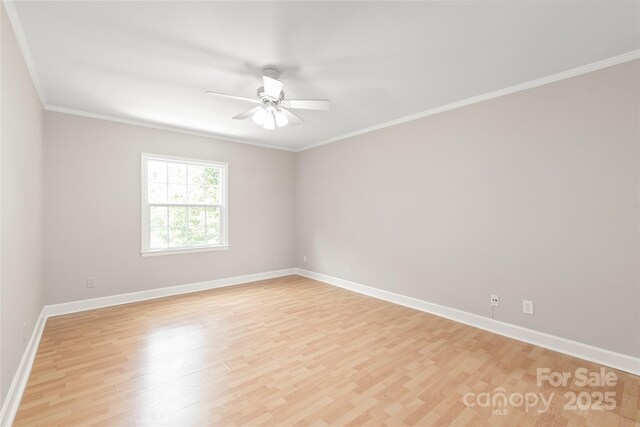 5949 Quail Hollow Rd Unit E, Charlotte, NC 28210 - spare room with light wood-type flooring, a ceiling fan, baseboards, and crown molding