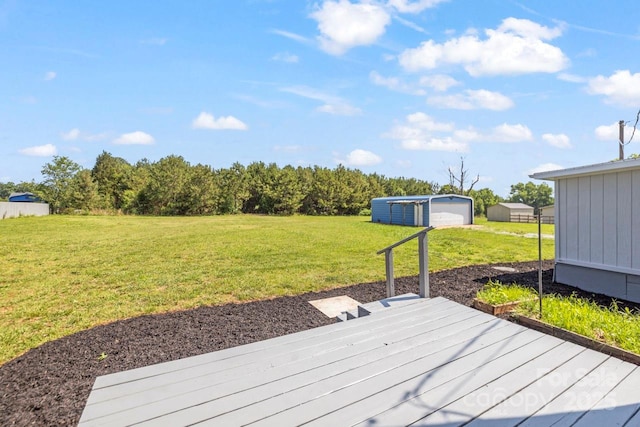5354 Sherrills Ford Rd, Catawba, NC 28609 - wooden terrace featuring an outbuilding and a lawn