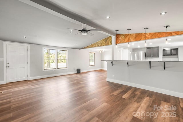 5354 Sherrills Ford Rd, Catawba, NC 28609 - unfurnished living room with baseboards, wood finished floors, ceiling fan, and recessed lighting
