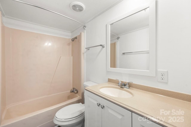 5354 Sherrills Ford Rd, Catawba, NC 28609 - bathroom featuring toilet, vanity, tub / shower combination, and ornamental molding