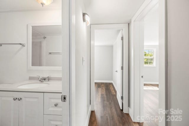 5354 Sherrills Ford Rd, Catawba, NC 28609 - bathroom featuring vanity, wood finished floors, and baseboards