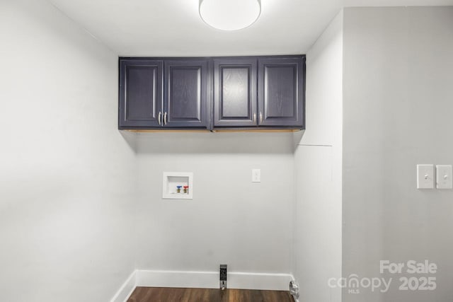 5354 Sherrills Ford Rd, Catawba, NC 28609 - laundry room with cabinet space, washer hookup, baseboards, and dark wood-style floors