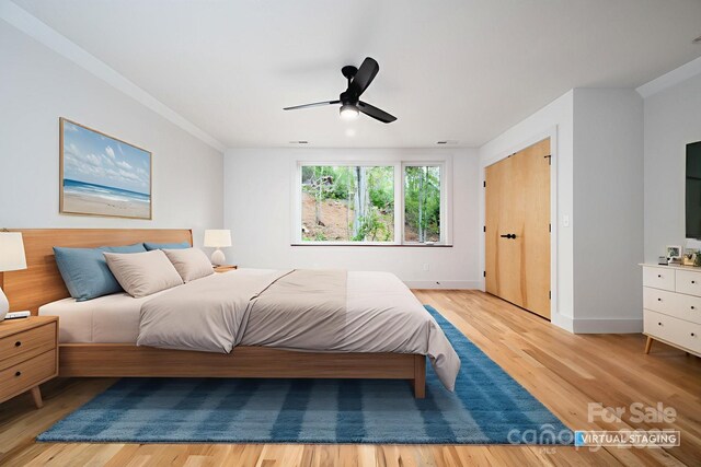 33 Windago Rd, Weaverville, NC 28787 - bedroom featuring light wood-type flooring, baseboards, and ceiling fan