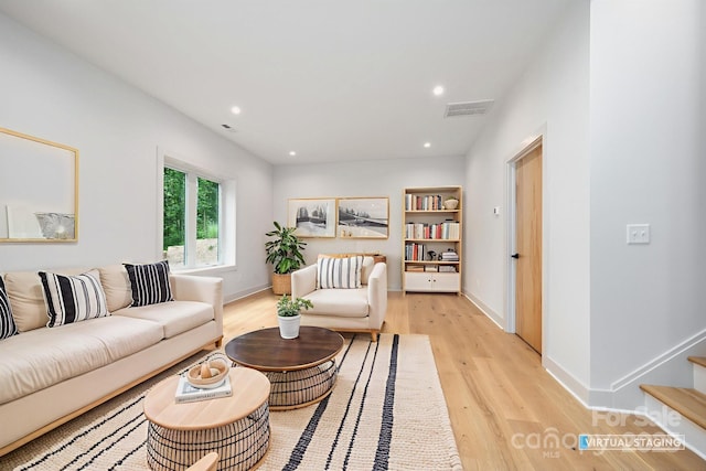 33 Windago Rd, Weaverville, NC 28787 - living room with light wood-style floors, recessed lighting, stairway, and baseboards