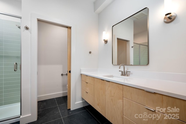 33 Windago Rd, Weaverville, NC 28787 - bathroom featuring a stall shower, vanity, and tile patterned flooring