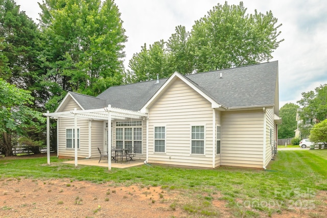 13402 Mccoy Rd, Huntersville, NC 28078 - back of property featuring a pergola, roof with shingles, a patio area, and a lawn