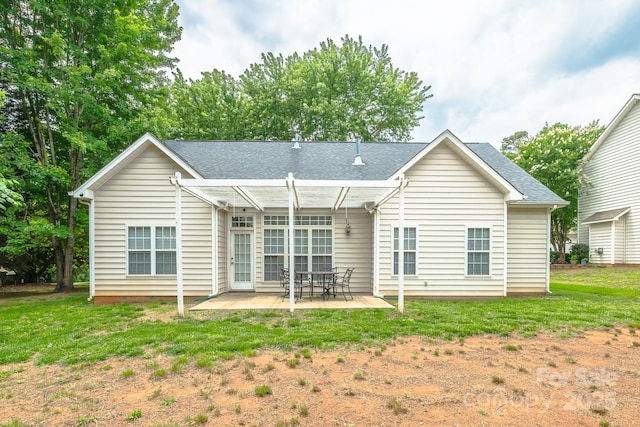 13402 Mccoy Rd, Huntersville, NC 28078 - rear view of property with a patio area, a shingled roof, and a lawn