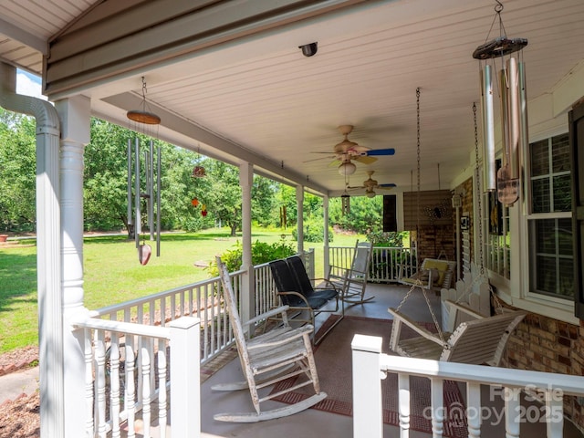 409 Ridge Rd, Clover, SC 29710 - porch with ceiling fan and a yard