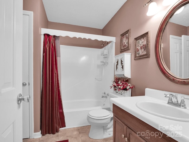 409 Ridge Rd, Clover, SC 29710 - bathroom with vanity, shower / tub combo with curtain, toilet, and tile patterned floors