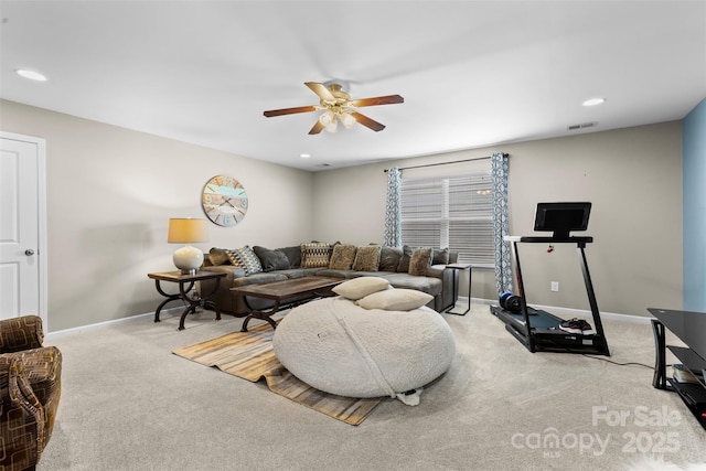 5059 Fenwick Ct, Lancaster, SC 29720 - living room with ceiling fan, carpet, and recessed lighting