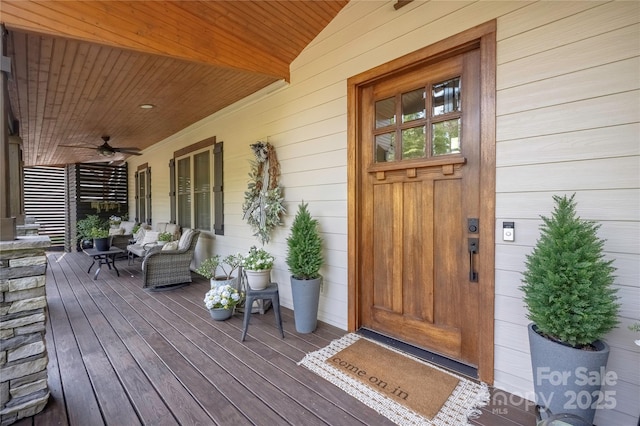 5888 Wood Duck Way, Catawba, NC 28609 - doorway to property with covered porch and ceiling fan
