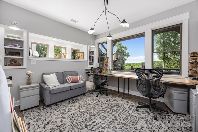 5888 Wood Duck Way, Catawba, NC 28609 - office area featuring wood finished floors, plenty of natural light, and built in desk