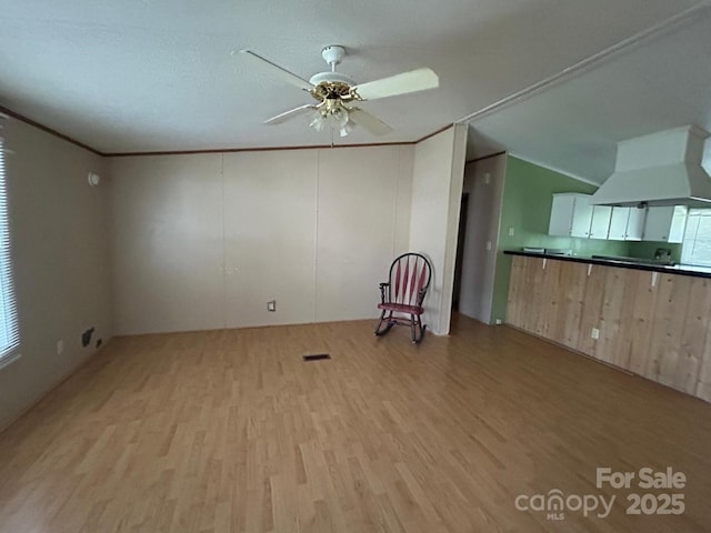 121 J F Morris Dr, Waynesville, NC 28786 - unfurnished living room with light wood finished floors, a ceiling fan, and vaulted ceiling