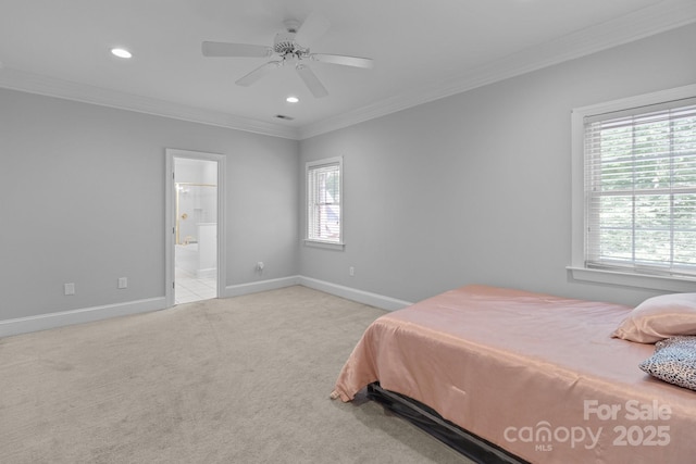 654 9th St N, Albemarle, NC 28001 - bedroom with ornamental molding, carpet floors, recessed lighting, baseboards, and ceiling fan