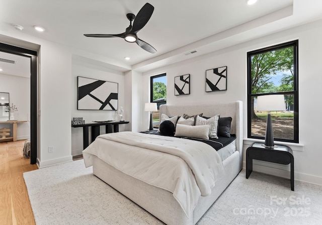 4117 Sarah Dr, Charlotte, NC 28217 - bedroom with recessed lighting, light wood-style flooring, and ceiling fan