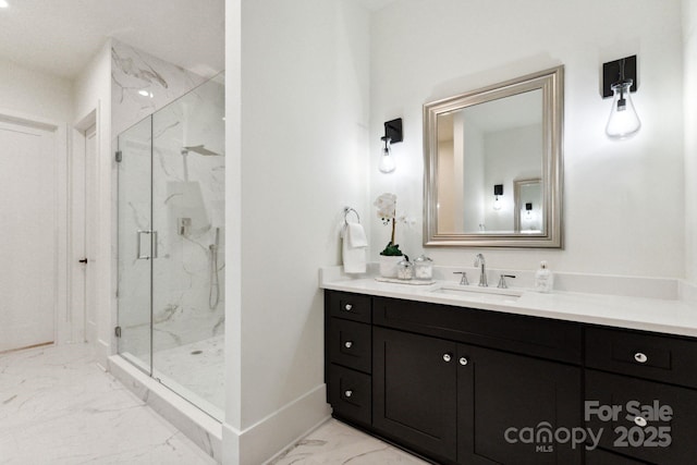 408 Ideal Way, Charlotte, NC 28203 - full bath with marble finish floors, a marble finish shower, and vanity