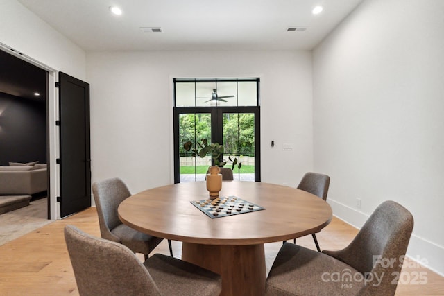 408 Ideal Way, Charlotte, NC 28203 - dining room with light wood finished floors, recessed lighting, and a ceiling fan