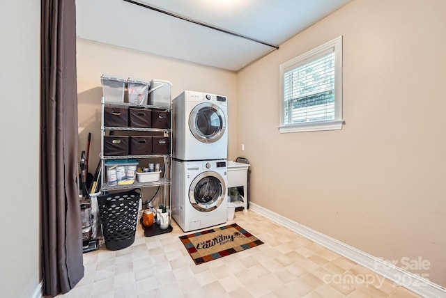 18732 Coachmans Trce, Cornelius, NC 28031 - washroom with stacked washer / drying machine and baseboards