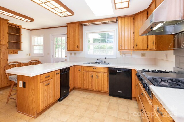18 Gravely Branch Rd, Fletcher, NC 28732 - kitchen featuring under cabinet range hood, dishwasher, gas cooktop, a peninsula, and plenty of natural light
