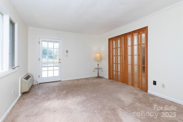 18 Gravely Branch Rd, Fletcher, NC 28732 - unfurnished room with carpet, a wall mounted air conditioner, crown molding, and a textured ceiling