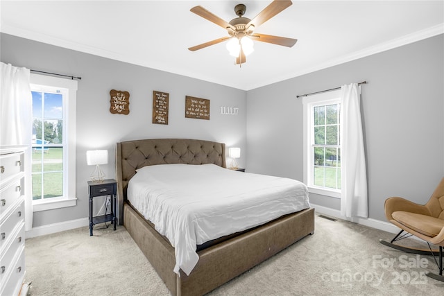 132 Witherspoon Ln, Statesville, NC 28677 - carpeted bedroom with baseboards, ornamental molding, and a ceiling fan