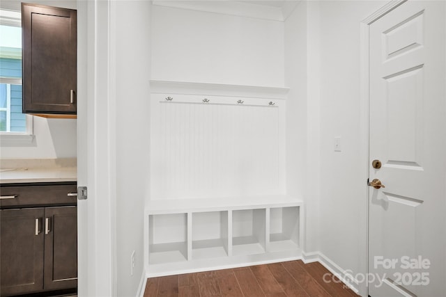 12009 Grinstead Ln Unit 303, Charlotte, NC 28278 - mudroom featuring baseboards and dark wood-style flooring