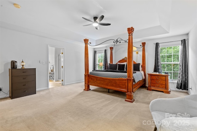 3213 Strawberry Rd, Matthews, NC 28104 - bedroom with light carpet, a ceiling fan, and baseboards