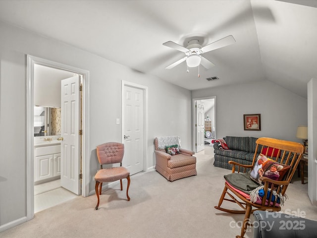 1634-B Union Rd, Gastonia, NC 28054 - living area featuring carpet floors, a ceiling fan, and vaulted ceiling