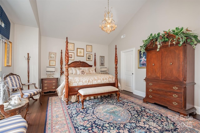 3441 Club Ridge Ct, Gastonia, NC 28056 - bedroom with wood finished floors, a chandelier, and high vaulted ceiling