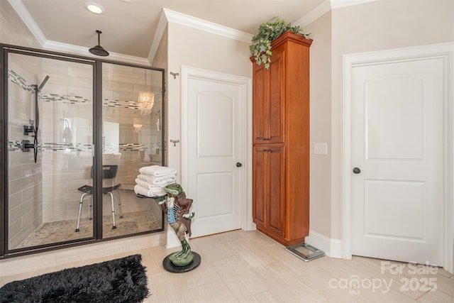 3441 Club Ridge Ct, Gastonia, NC 28056 - full bath with a shower stall, crown molding, and recessed lighting