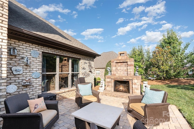 3441 Club Ridge Ct, Gastonia, NC 28056 - view of patio / terrace with an outdoor stone fireplace